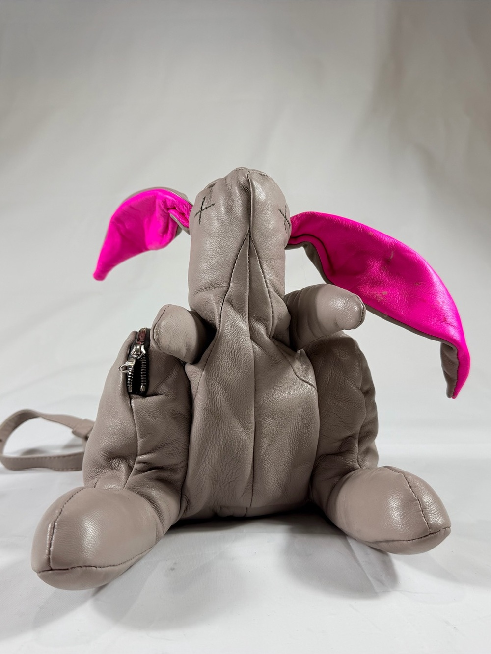 Christopher Raeburn Taupe Leather Bunny Mini Bag with Hot Pink Lining